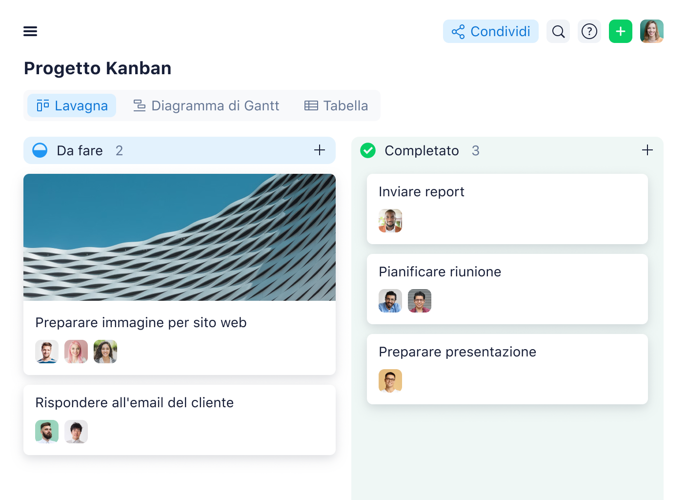 Wrike Kanban board view for IT with New Requests, In Progress, Under Review and Completed columns.