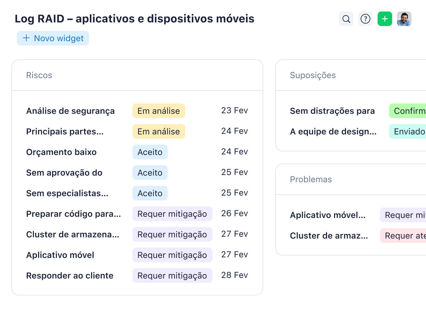Painéis Wrike com gráficos de projetos, registro RAID e opções de aplicativos móveis.