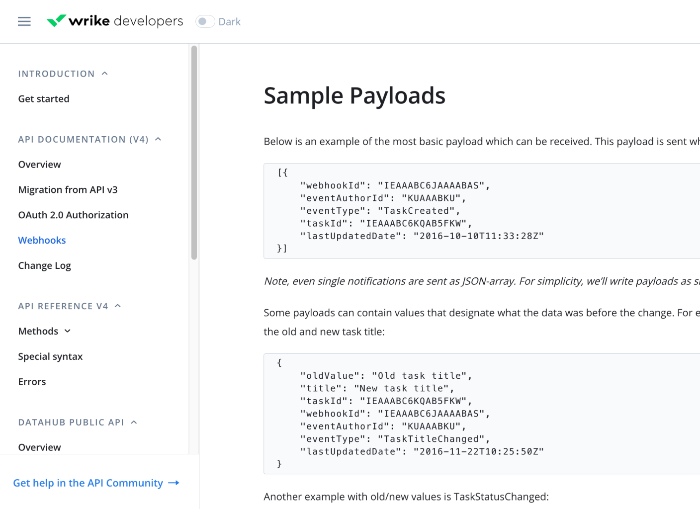 Developers API portal with sidebar navigation and sample code snippets.