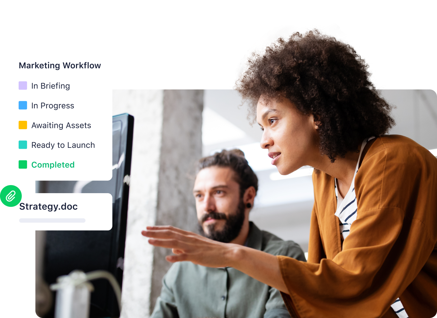 Project board titled ICP Refresh Marketing with backlog, in progress, review and done columns.