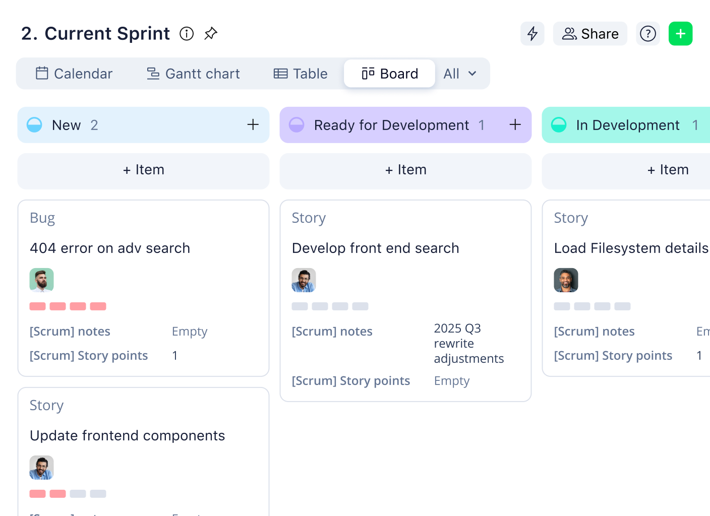 Wrike Kanban board displaying project tasks across Request, Backlog, Ready, In Progress, Completed.