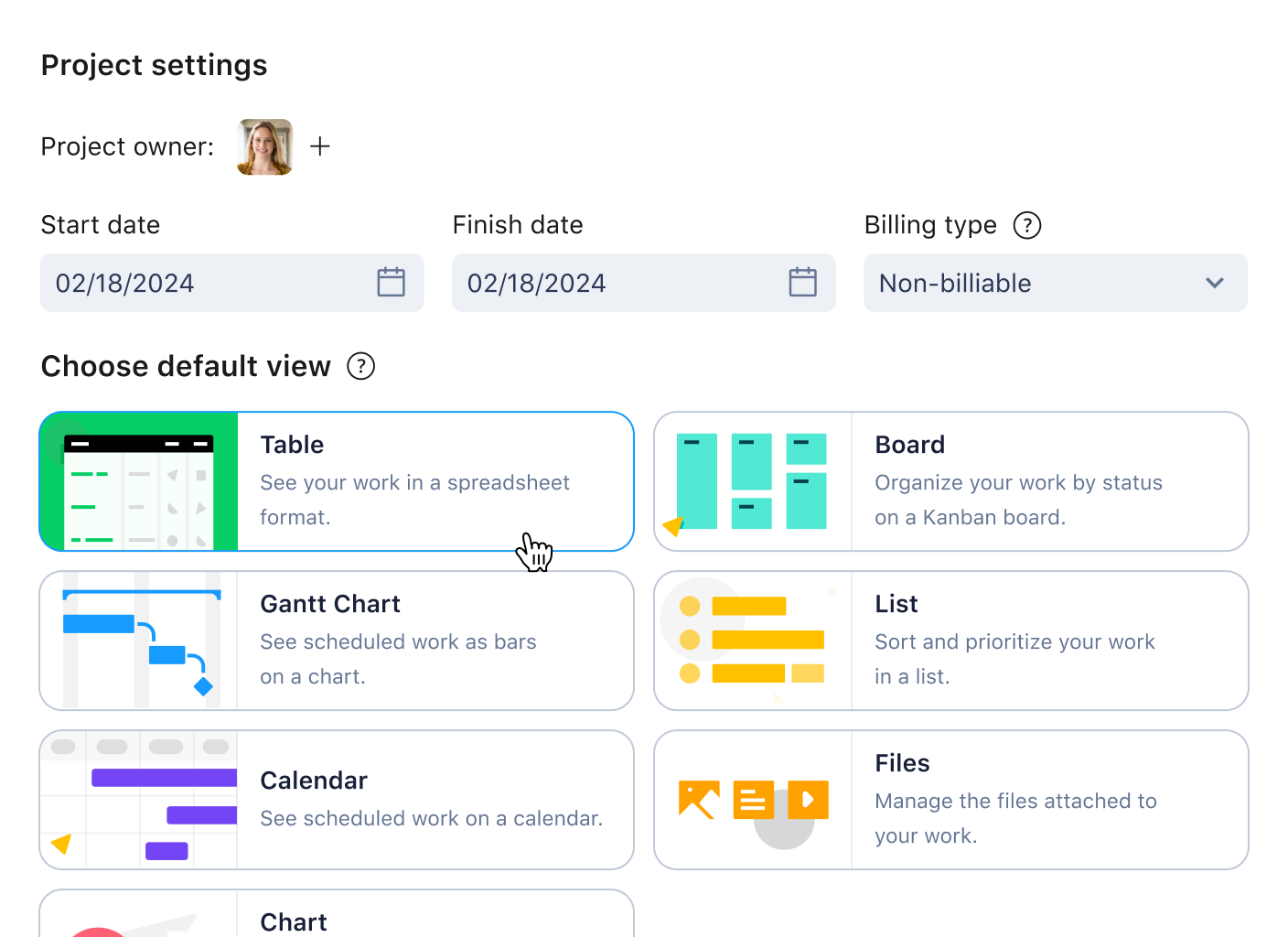Wrike Project Settings panel showing title, status, timeline view toggle and notifications options.