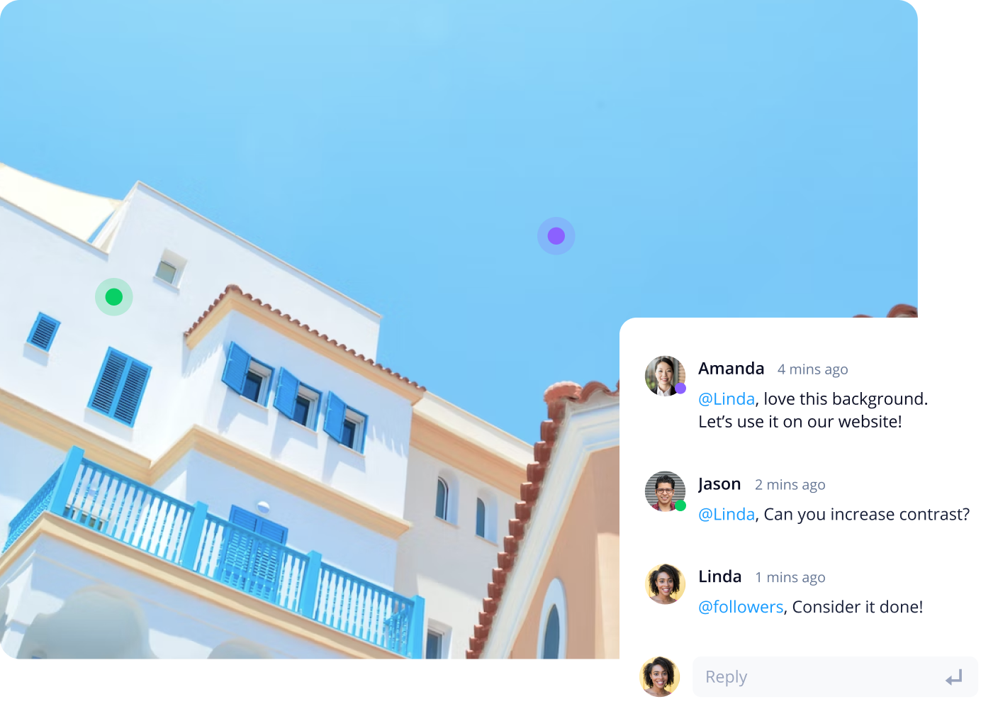 Wrike proofing tool showcasing website design review with comment threads.