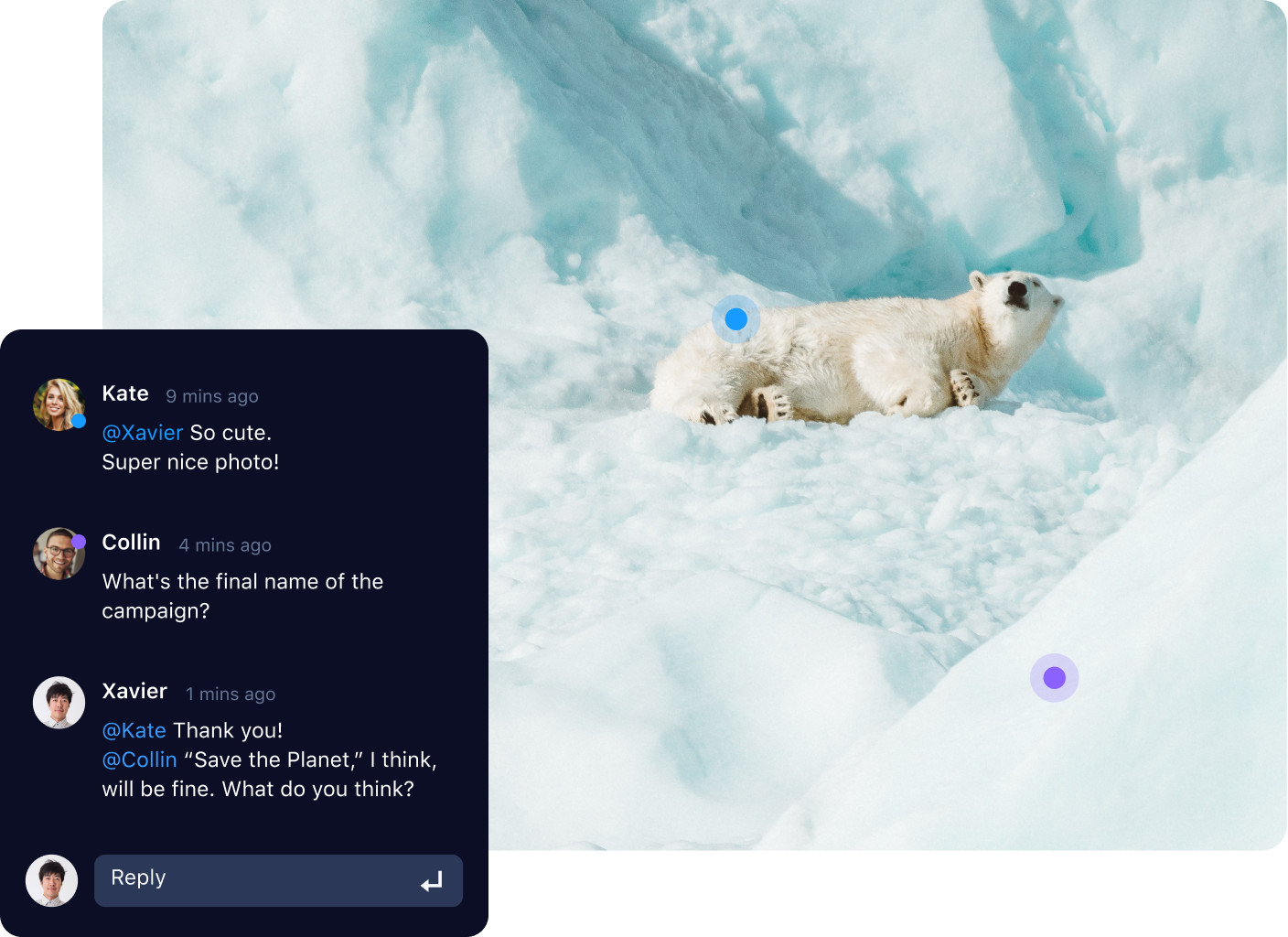 Wrike proofing interface showing Save the planet poster with review comments.
