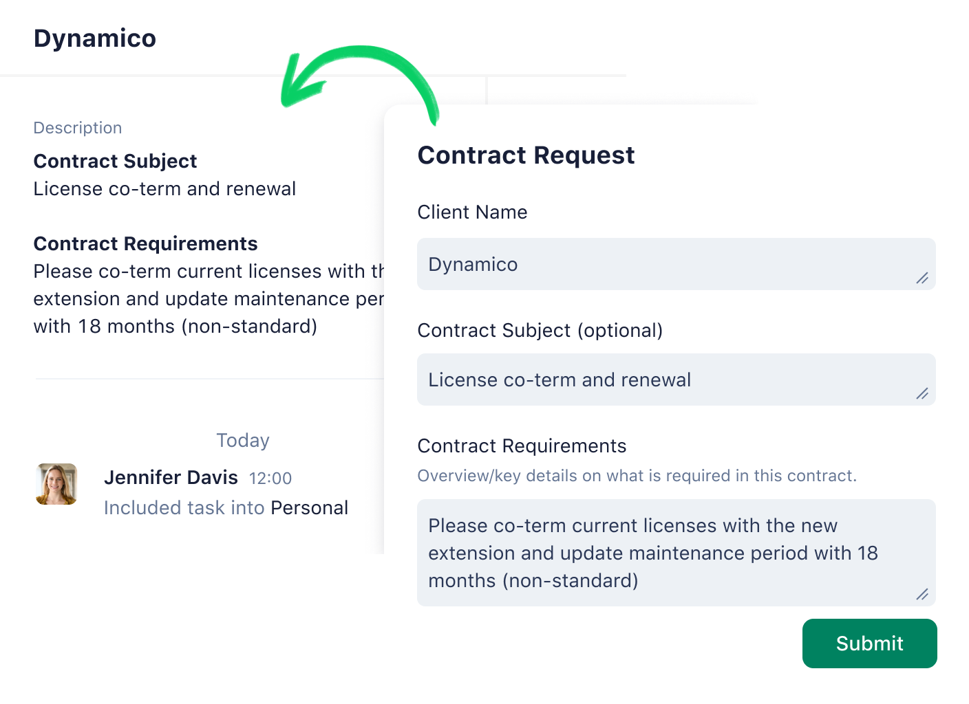 Wrike request form and dynamic task view interface with customizable fields.