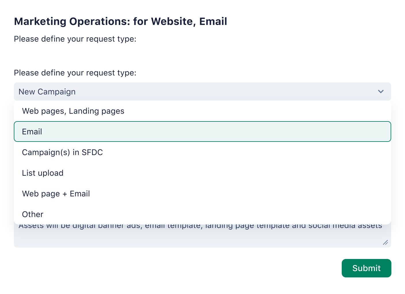 Product screenshot request form with website and email icons.
