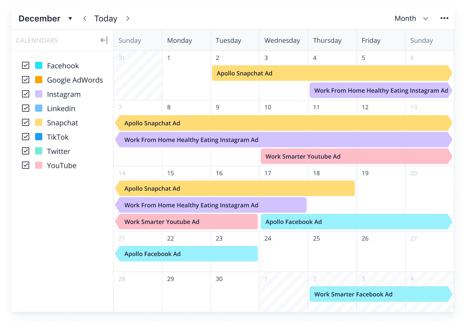 Social media plan template calendar with weekly tasks and Instagram schedule.