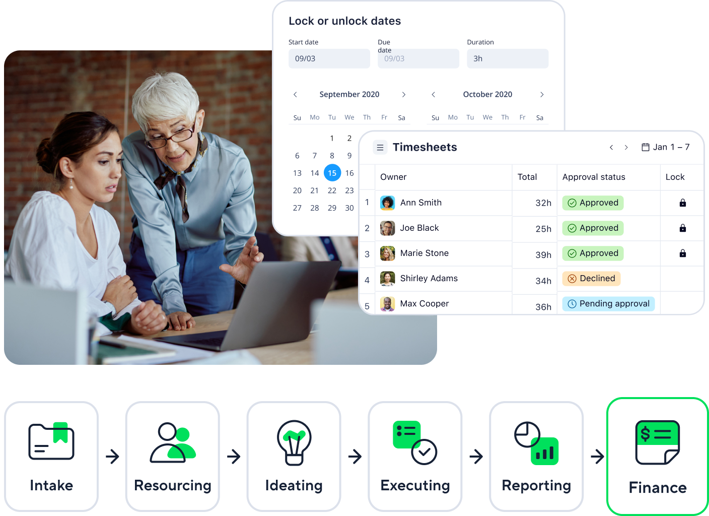 Agency management icon with group of people and gear.